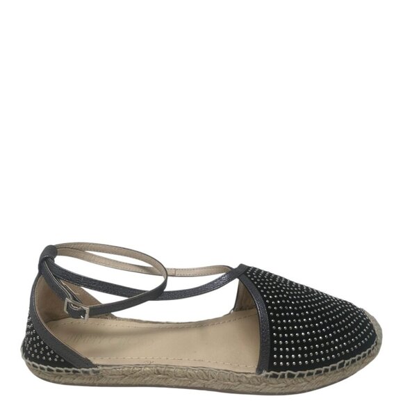 Jimmy Choo Donna Black Suede Silver Studded Espadrilles Flat Sandals 12 Boho - Picture 2 of 14